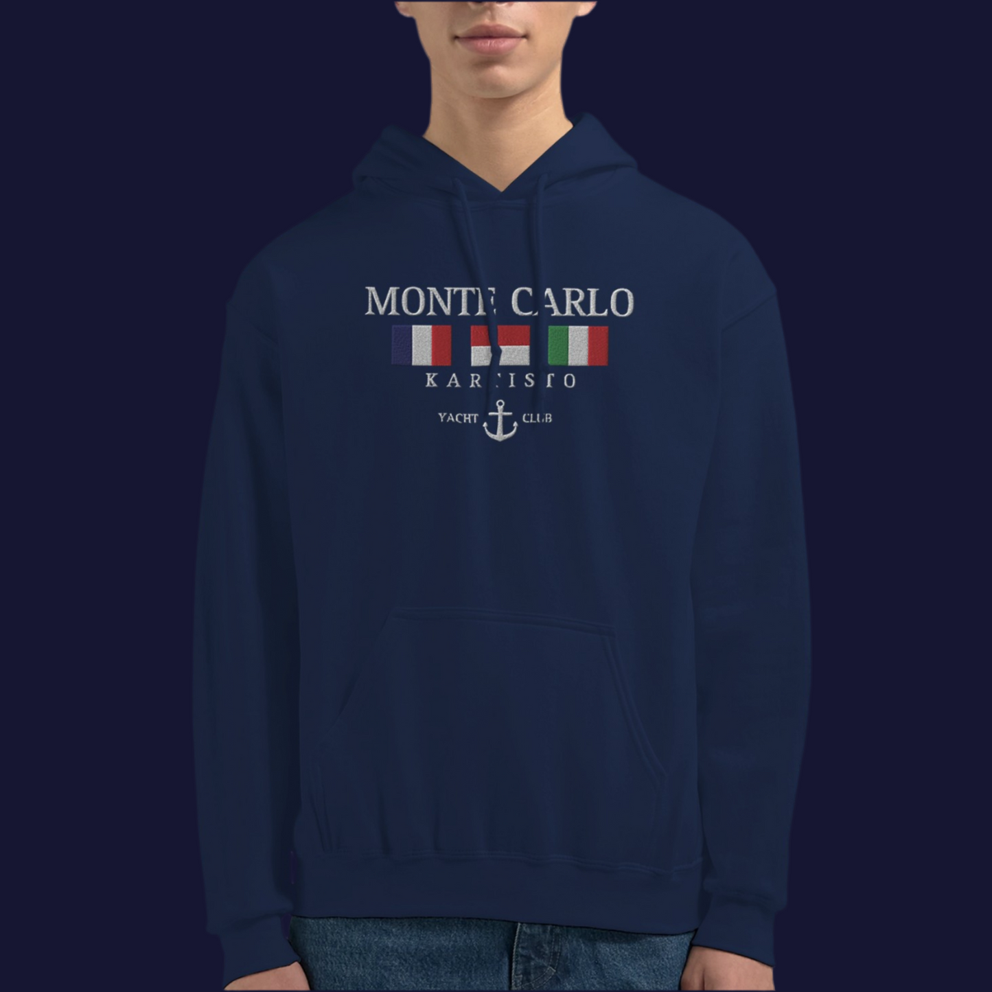 Monte Carlo Embroidered Hoodie - Navy